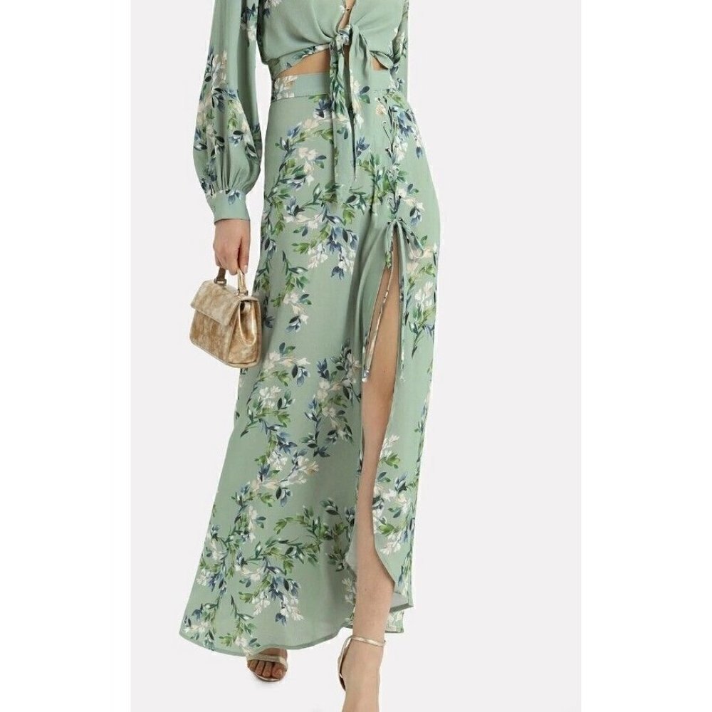 New Flynn Skye Presley Maxi Skirt Womens XS High Waist Floral Rayon Lace Up